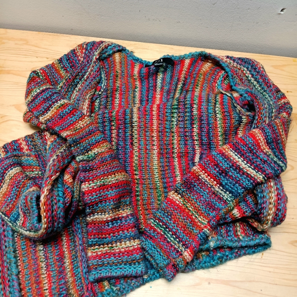 Colorful Knit Long Cardigan